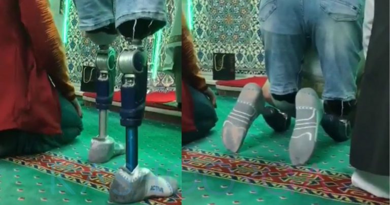 Walaupun Berkaki Palsu, Tak Halang Lelaki Ini Sujud Pada Illahi. Video Solatnya Undang Sebak Netizen!