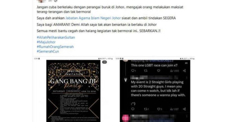 ‘Ajak Orang Lakukan Maksiat Secara Terang-Terangan.’ Johor Beri Amaran, Jangan Anjur Program Tak Bermoral